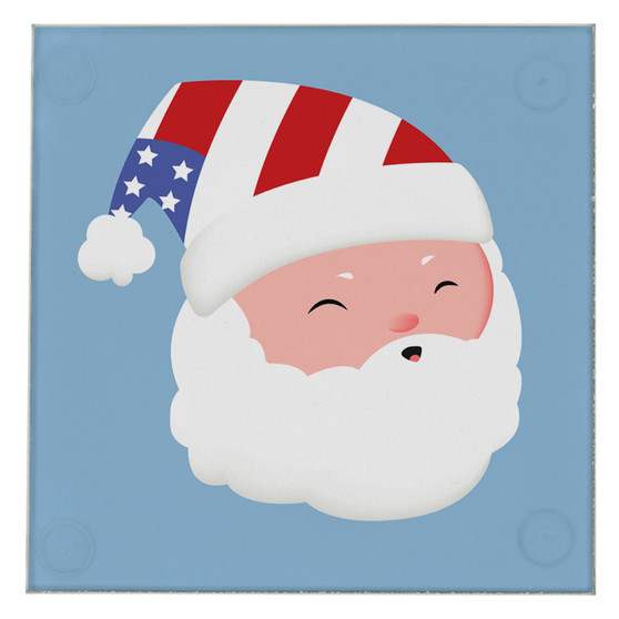 American Santa 3.5" Square Glass Coasters (Blue Background) by DCM Solutions