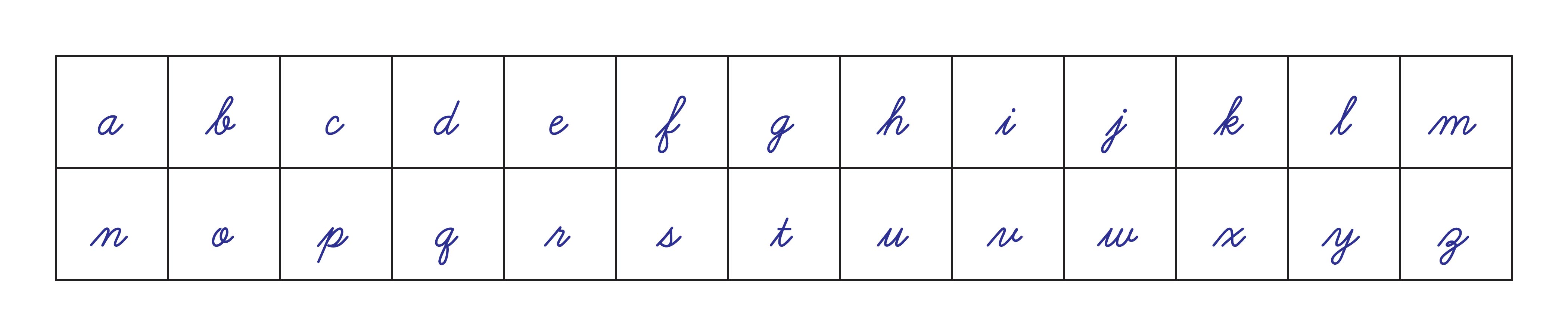 Blue Inverted Cursive Alphabet Letters (Lower Case)