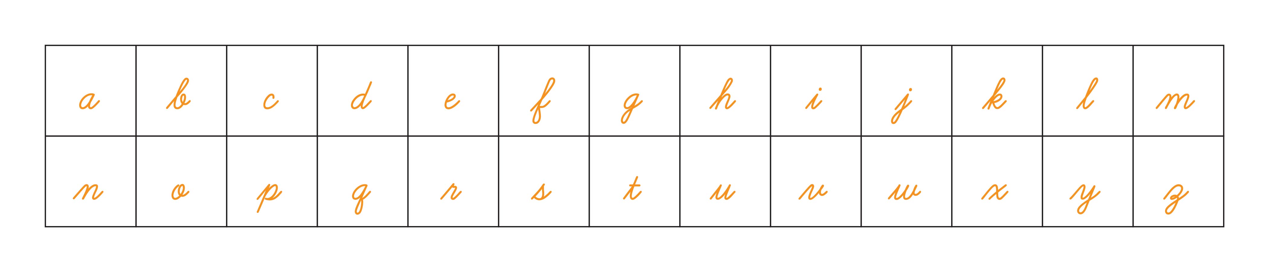 Orange Inverted Cursive Alphabet Letters (Lower Case)