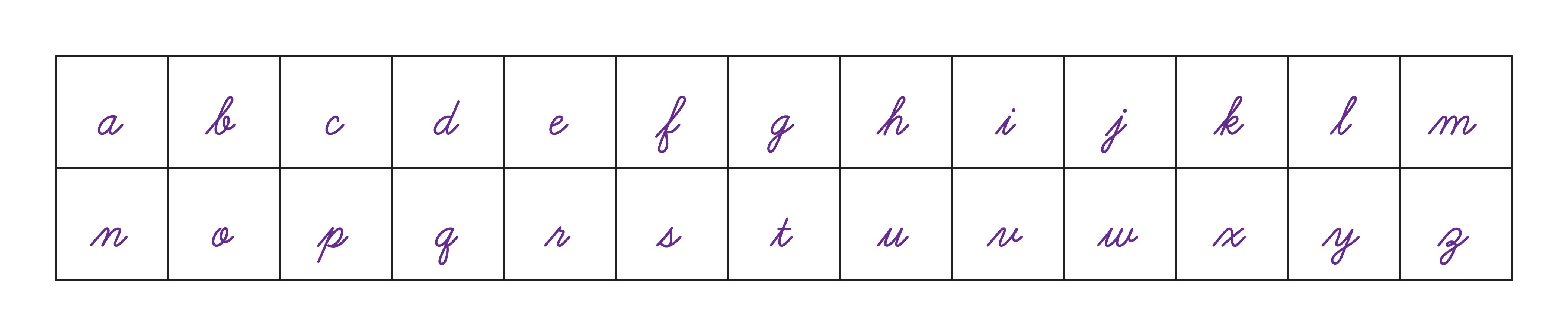 Purple Inverted Magnetic Cursive Alphabet Letters (Lower Case)