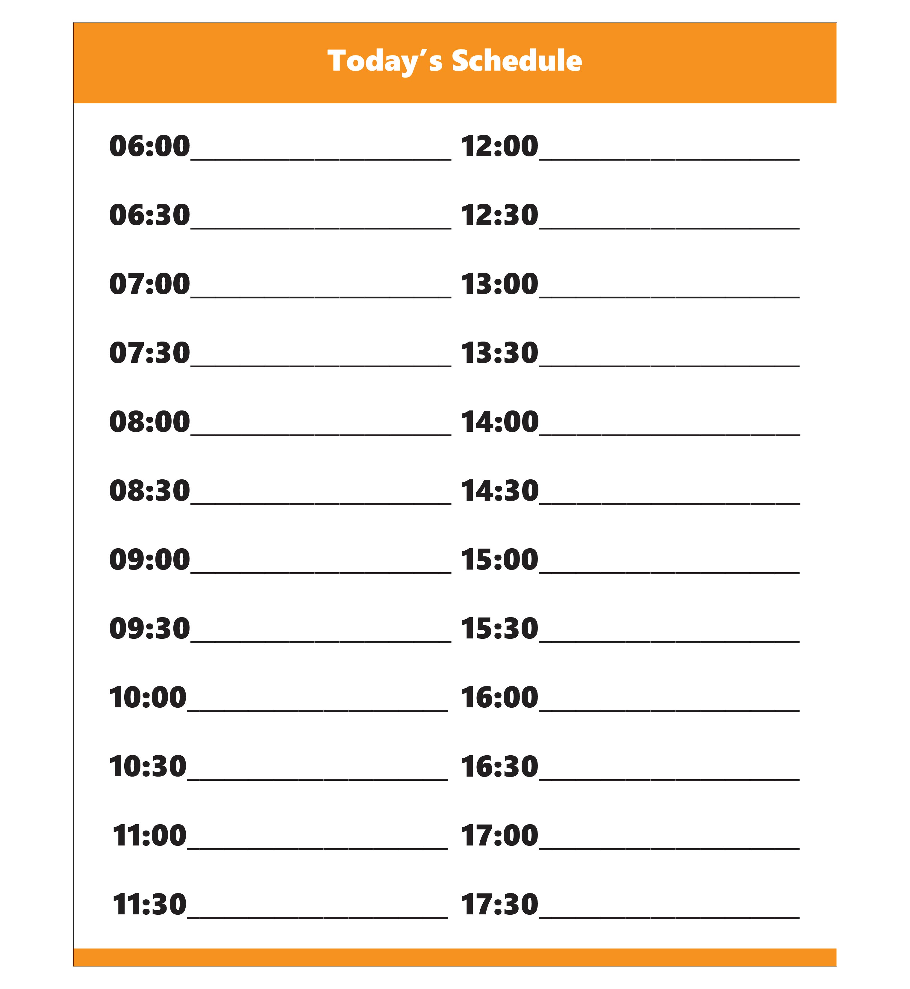 Orange Dry Erase Hourly Schedule (24 Hour Clock)