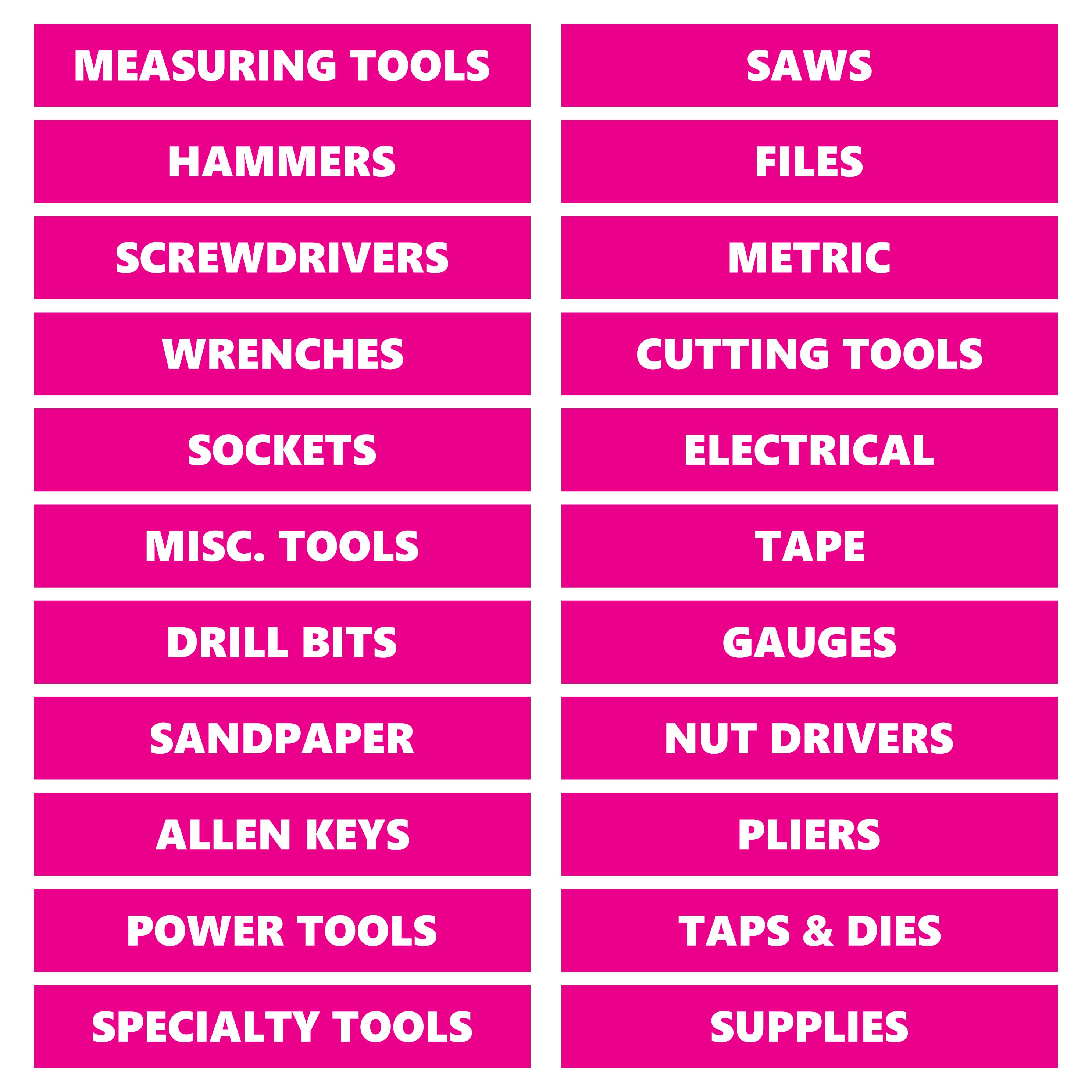 Pink Tool Box Organizational Stickers Basic Set