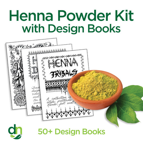 Henna powder kit with design book including natural henna powder and a pattern guide for practicing henna designs