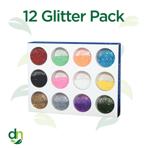 12 color cosmetic glitter pack for henna and body art with assorted bright glitter colors