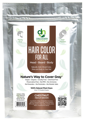 Chestnut Medium Brown Natural Hair Dye Front Package by Discovery Naturals.