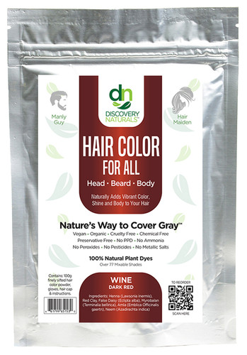 Wine Dark Red Natural Hair Dye Front Package by Discovery Naturals