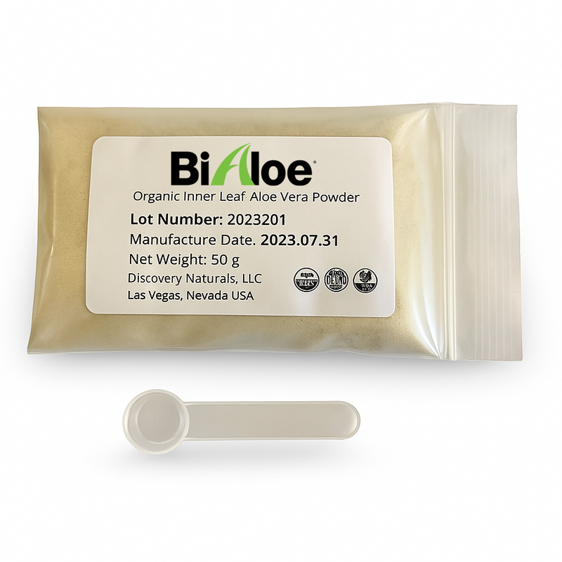 BiAloe Organic Inner Leaf Gel Aloe Vera Powder 50 gram Packet With 250mg Scoop BiAloe Organic Inner Leaf Gel Aloe Vera Powder 50 gram Packet With 250mg Scoop