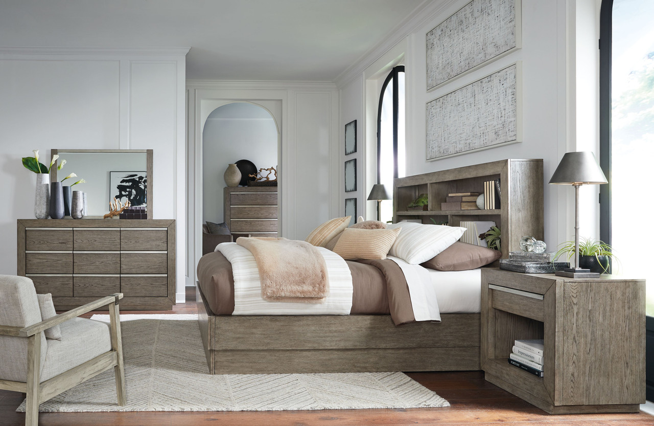 Anibecca Weathered Gray 6 Pc. Dresser, Mirror, Queen Bookcase Bed, 2  Nightstands