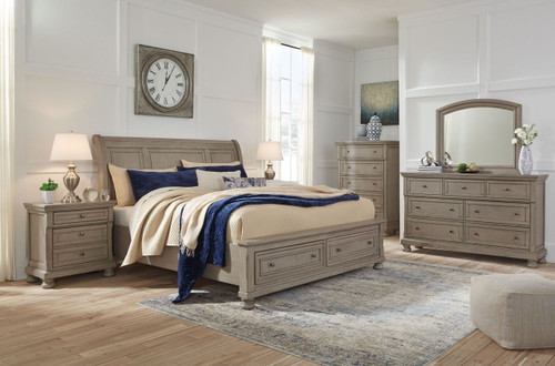 Lettner Light Gray 8 Pc. Dresser, Mirror, Chest, King Sleigh Bed & 2 Nightstands