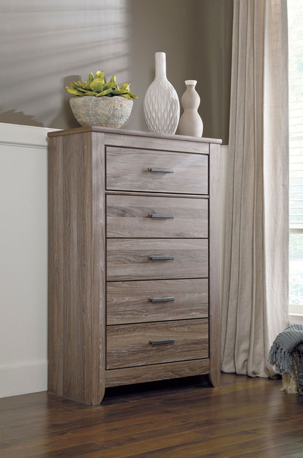 Zelen Warm Gray Five Drawer Chest