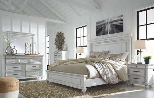 Kanwyn Whitewash 5 Pc. Dresser, Mirror & California King Panel Bed