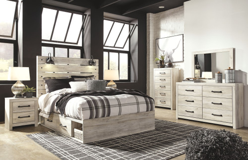 Cambeck Whitewash 9 Pc. Dresser, Mirror, Chest, Queen Panel Bed with Side Storage & 2 Nightstands