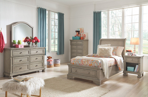 Lettner Light Gray 6 Pc. Dresser, Mirror, Chest & Twin Sleigh Bed