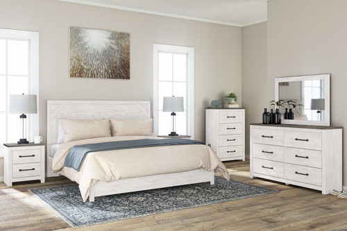 Gerridan White/Gray 7 Pc. Dresser, Mirror, Chest, King Panel Bed, 2 Nightstands
