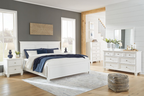 Fortman White 5 Pc. Dresser, Mirror, California King Panel Bed