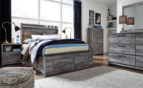 Baystorm Gray Full Panel Bed With 4 Storage Drawers 8 Pc. Dresser, Mirror, Chest, Full Bed