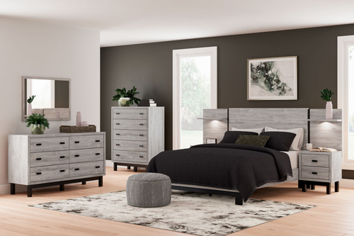 Vessalli Gray 9 Pc. Dresser, Mirror, Chest, Queen Panel Bed With Extensions, 2 Nightstands