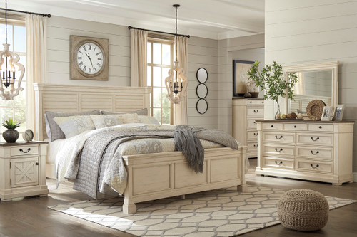 Bolanburg Two-tone 8 Pc. Dresser, Mirror, Chest, Queen Louvered Bed & 2 Nightstands