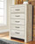 Bellaby Whitewash 7 Pc. Dresser, Mirror, Chest, Queen Panel Headboard with Bolt on Bed Frame, 2 Nightstands