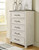 Brewgan Antique White 6 Pc. Dresser, Mirror, Chest, California King Panel Storage Bed