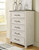 Brewgan Antique White 8 Pc. Dresser, Mirror, Chest, California King Panel Storage Bed, 2 Nightstands