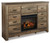 Trinell Brown Dresser With Faux Firebrick Fireplace Insert