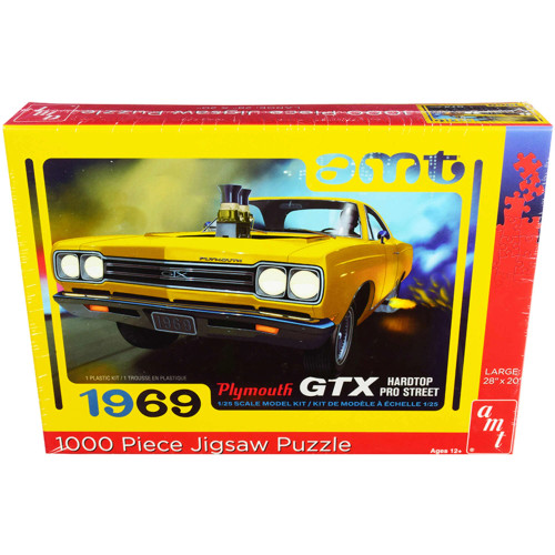 AMT AWAC009-GTX Jigsaw Puzzle 1969 Plymouth GTX Hardtop Pro Street Model Car Box - 1000 Piece
