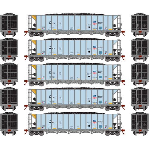 Athearn HO Ortner 5-Bay Rapid Discharge Hopper, UP #94476 / 94479 / 94481 / 94487 / 94493 (5)