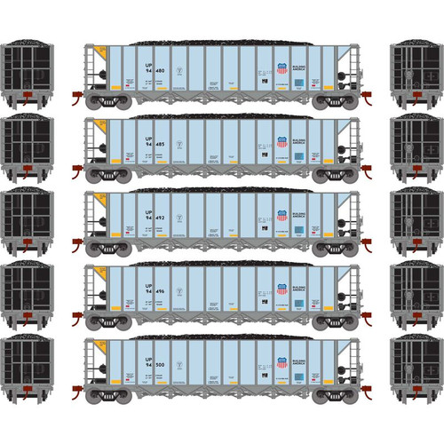 Athearn HO Ortner 5-Bay Rapid Discharge Hopper, UP #94480 / 94485 / 94492 / 94496 / 94500 (5)