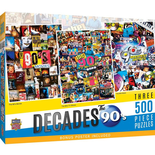 Master Pieces Decades - The 90's 500 Piece Jigsaw Puzzles 3 Pack