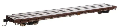 WalthersMainline 60' Pullman-Standard Flatcar - Ready to Run -- Trailer-Train HTTX #90850 (Heavy-duty; brown)