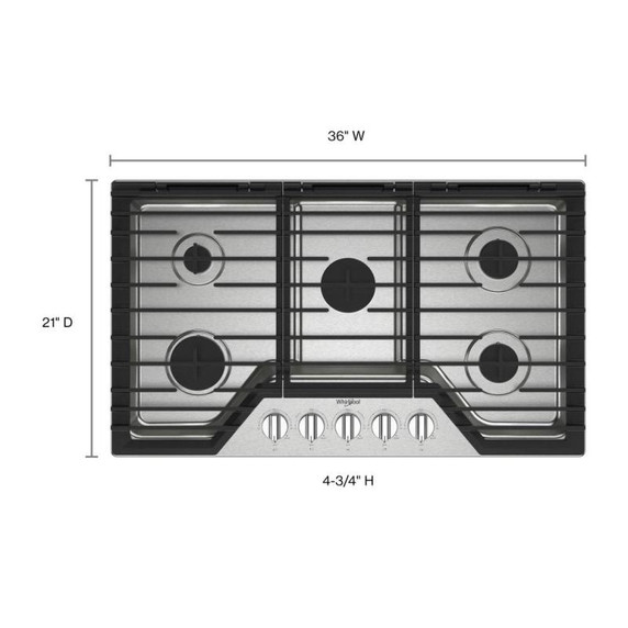 Whirlpool® 36-inch Gas Cooktop with EZ-2-Lift™ Hinged Cast-Iron Grates WCGK5036PS
