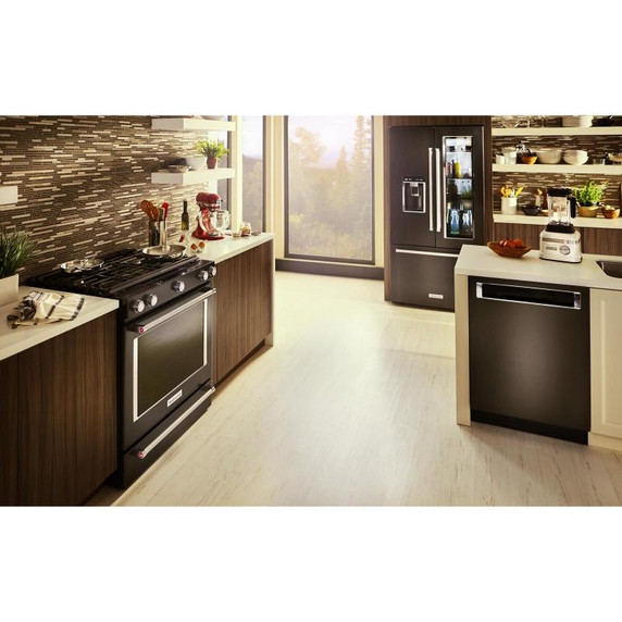 Kitchenaid® 30-Inch 5-Burner Gas Slide-In Convection Range KSGG700EBS