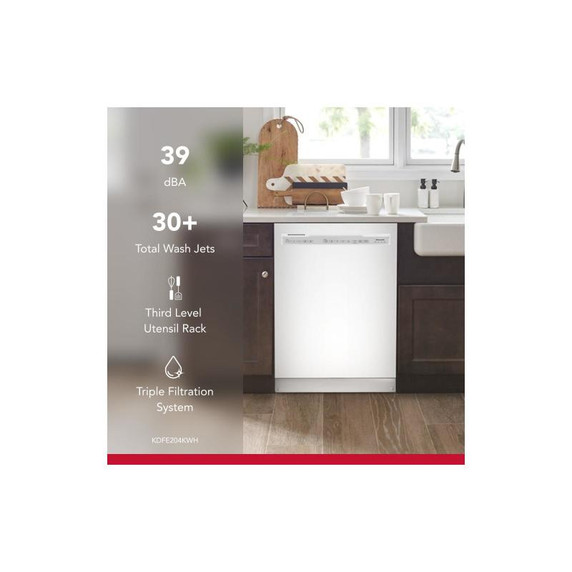 KitchenAid® 39 dBA Dishwasher with Third Level Utensil Rack KDFE204KWH KitchenAid® 39 dBA Dishwasher with Third Level Utensil Rack KDFE204KWH