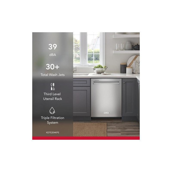 KitchenAid® 39 dBA Dishwasher in PrintShield™ Finish with Third Level Utensil Rack KDTE204KPS KitchenAid® 39 dBA Dishwasher in PrintShield™ Finish with Third Level Utensil Rack KDTE204KPS