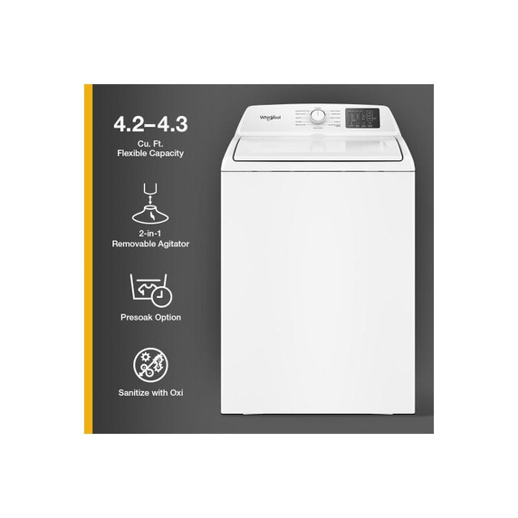 4.8 - 4.9 Cu. Ft. Whirlpool® Top Load Washer with 2-in-1 Removable Agitator. WTW4107SW