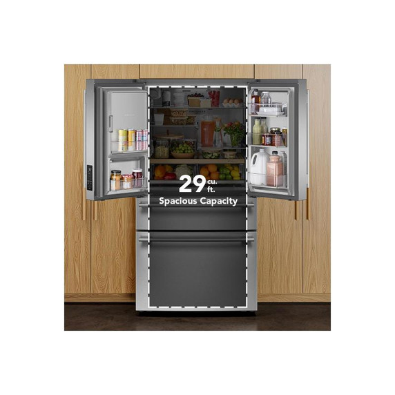 Kitchenaid® 29 cu. ft. French Door Refrigerator with Exterior Water and Ice and FreshChill™ Full-Width Refrigerated Drawer KRMF436SJP