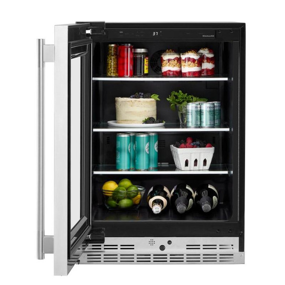Kitchenaid® 24" Undercounter Refrigerator with Glass Door and Shelves with Metallic Accents KURL524SPS