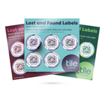 Three stacked sheets of Tile’s Lost and Found Labels