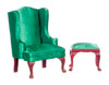 Queen Anne Wing Chair and Ottoman - Green