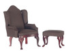 Wing Chair - Ottoman - Flat Brown