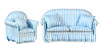 Sofa & Chair Set - Blue - White
