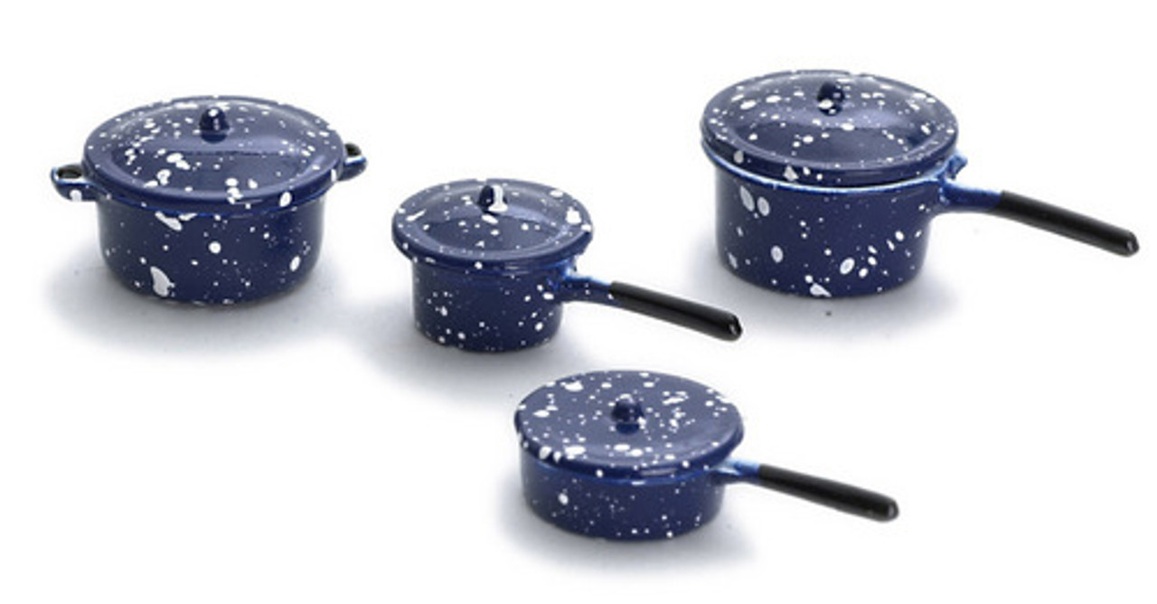 Dollhouse City - Dollhouse Miniatures Pot Set - Blue Spatter