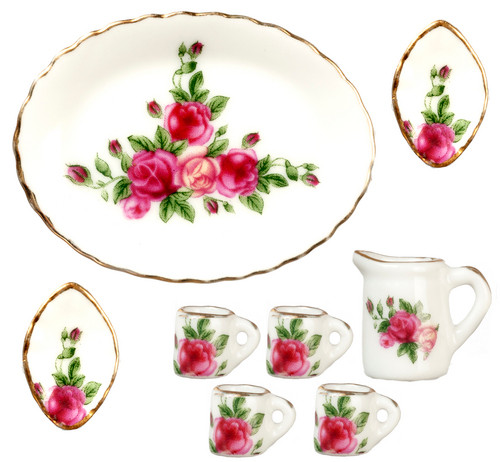 Mugs and Plates Set Red Rose Dollhouse City