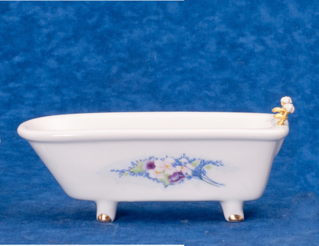 Dollhouse City - Dollhouse Miniatures White Bathtub - Gold Trim