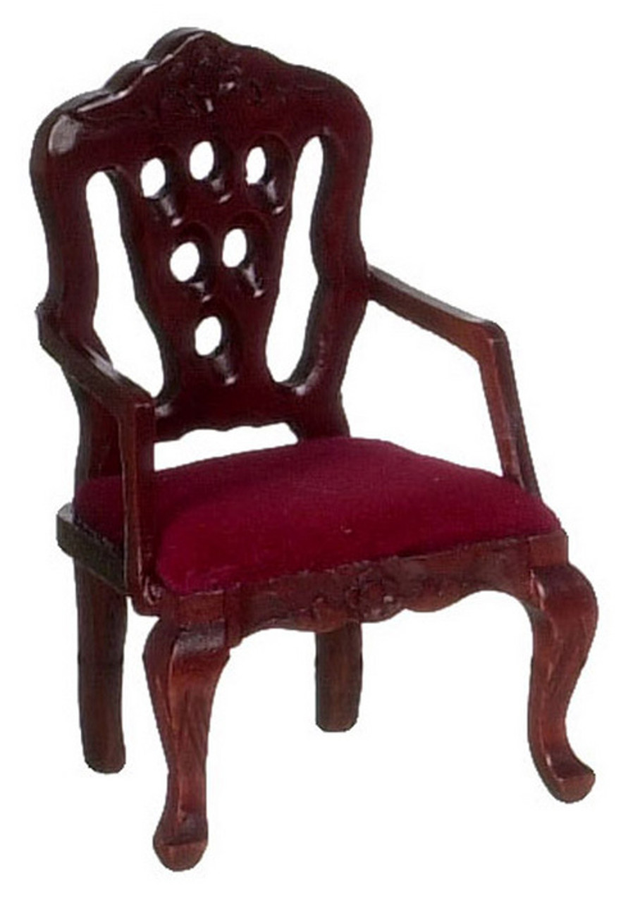 Carved Back Armchair - Red