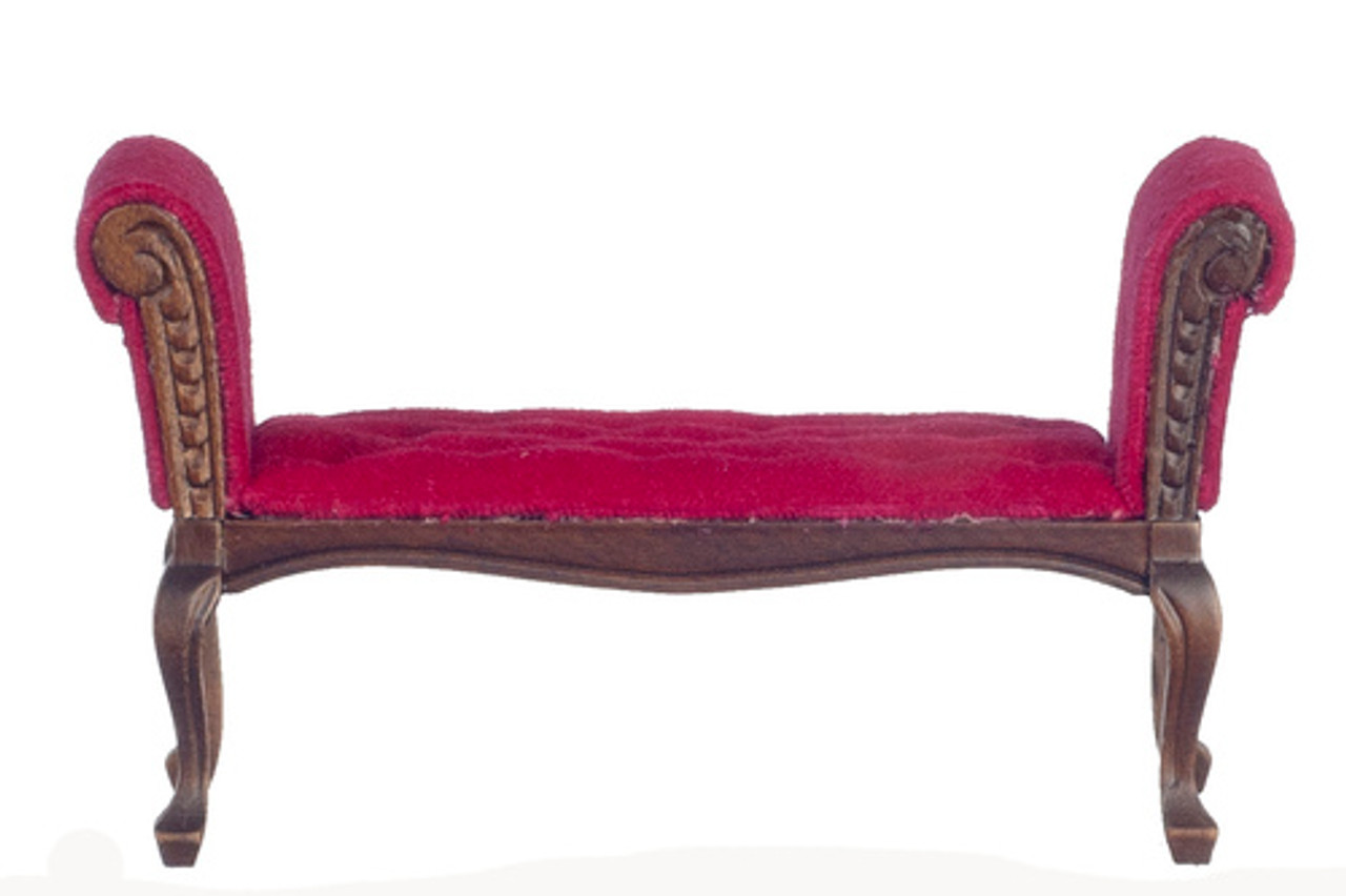 Settee - Wallnut with Red Fabric