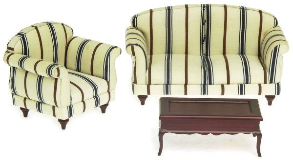 Victorian Sofa Green with Diamonds Dollhouse City