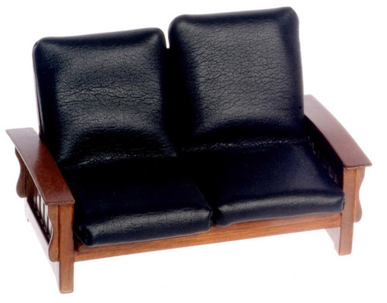 Sofa - Black Leather - Walnut