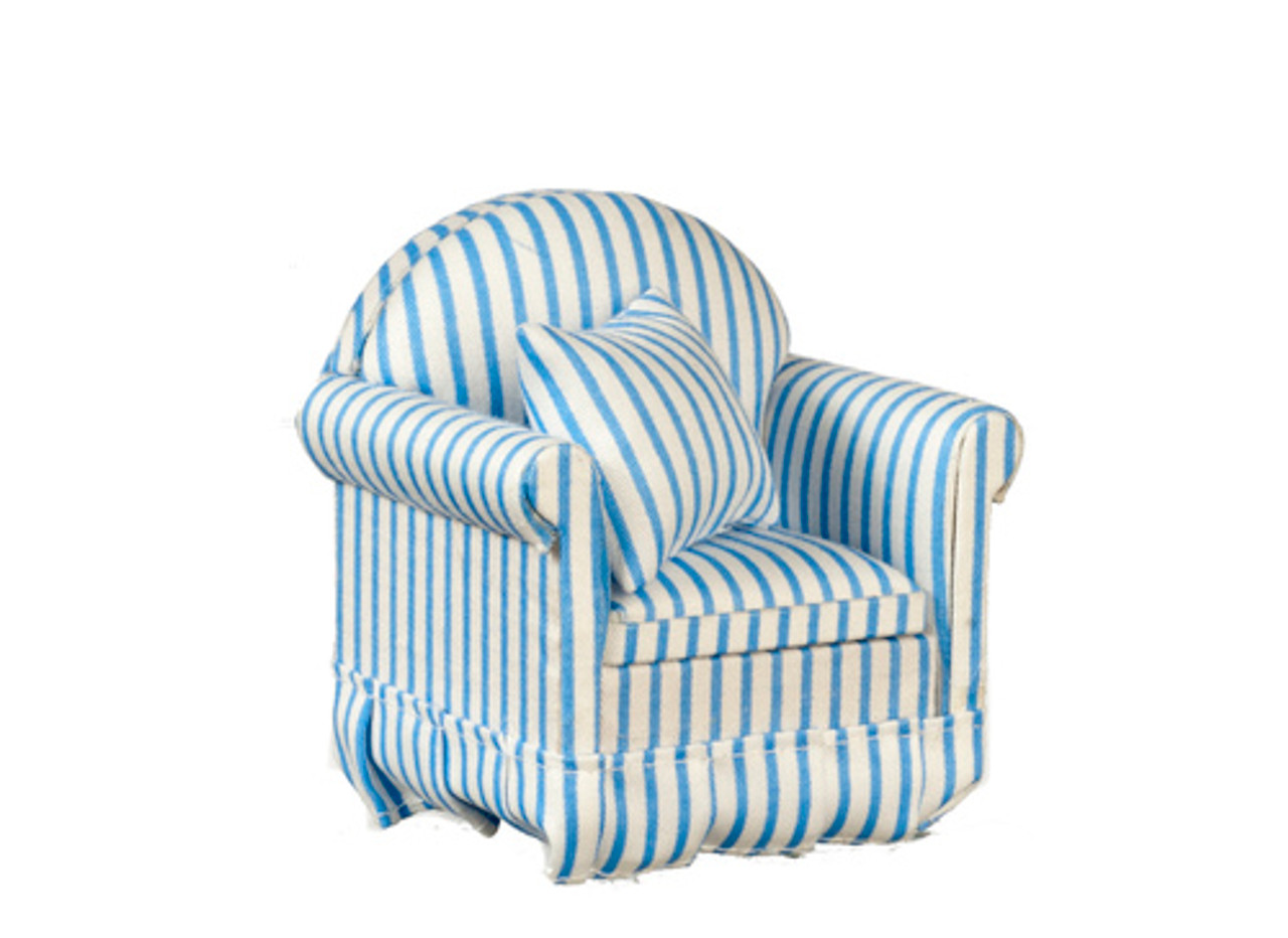 Chair with Pillows - Blue and White - Stripe
